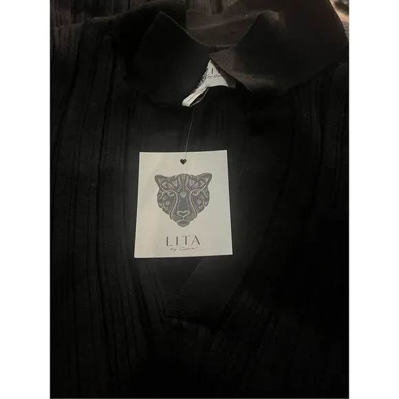LITA by Ciara Black Ribbed Polo Dress Small